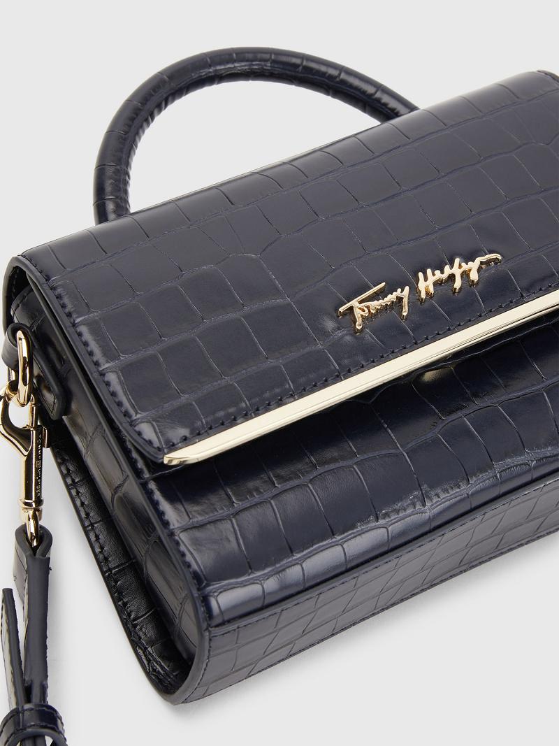 Női Tommy Hilfiger Signature Croc Crossbody Táska Sötétkék | HU 646JPQ